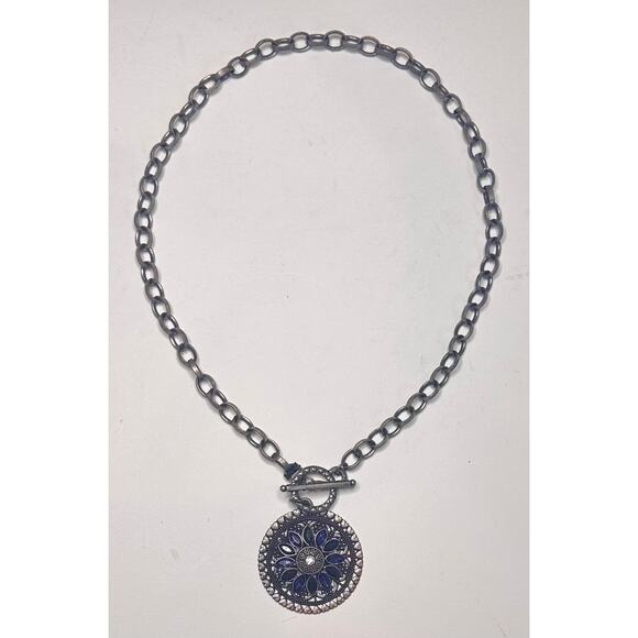 Vintage Inspired Statement Necklace With Mandala Pendant Chain Link Necklace - Picture 2 of 7